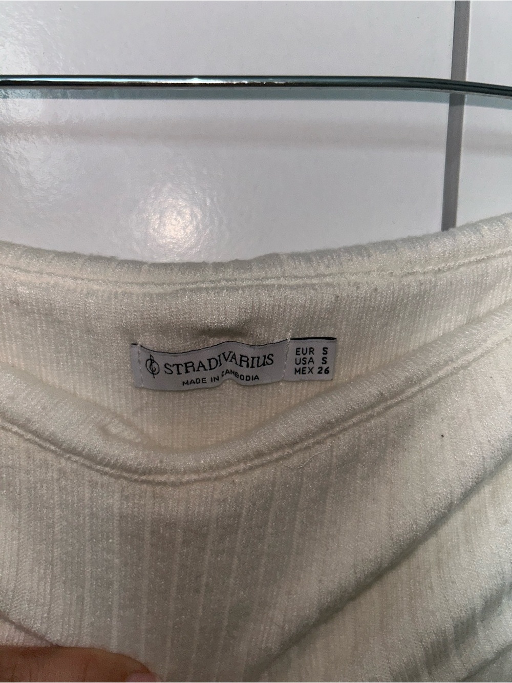 stradivarius Cream Off-Shoulder Ribbed Top - Picture 2 of 2